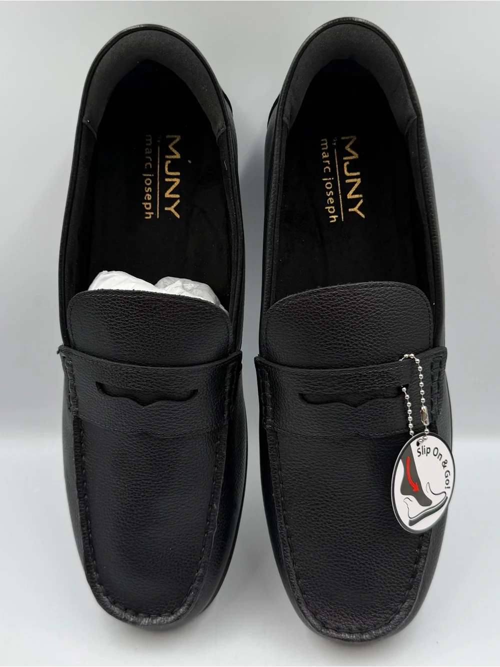 Marc Joseph New York John Street Mens Penny Loafer Sz 10W Black Grainy Slip On